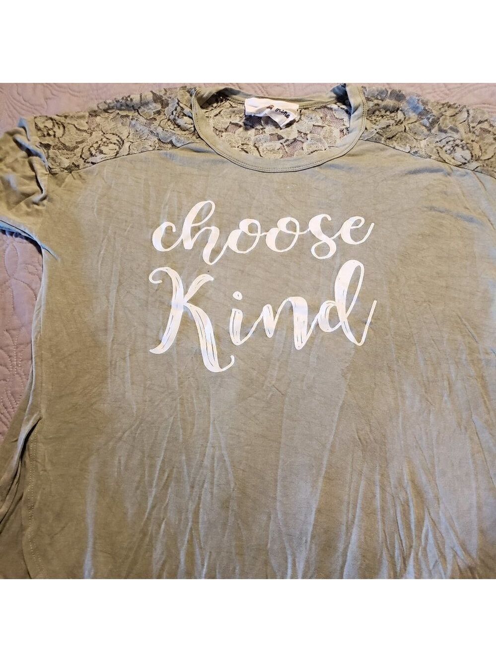 Boho Jane Army Green Lace trimmed short sleeve shirt